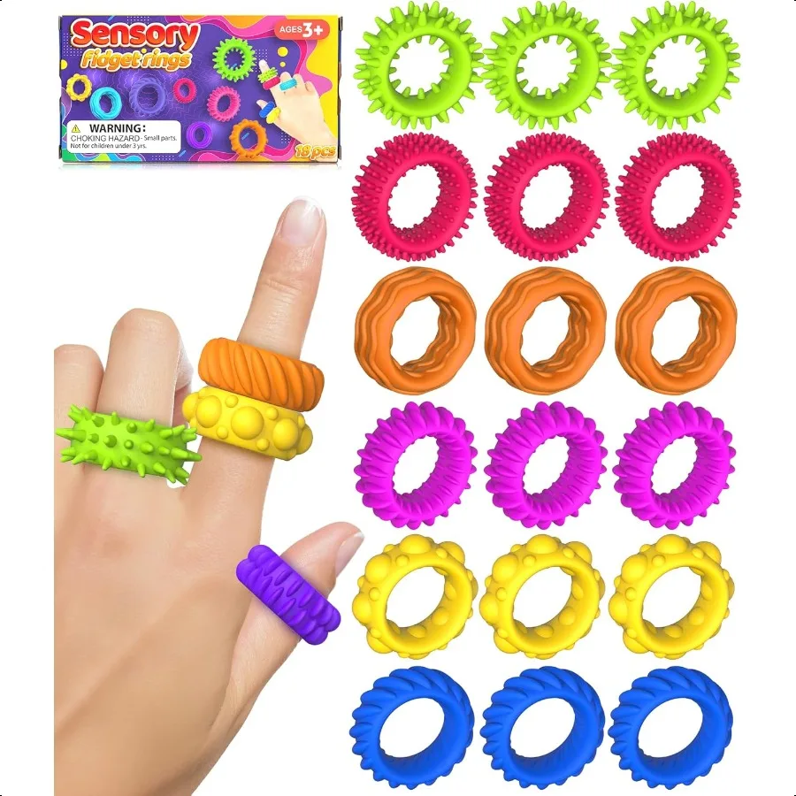 

Сенсорные кольца Fidget Toys для: Fidget Ring, 18 упаковок сенсорных игрушек для аутизма, тихие тревожные непоседы, оптом для классного приза