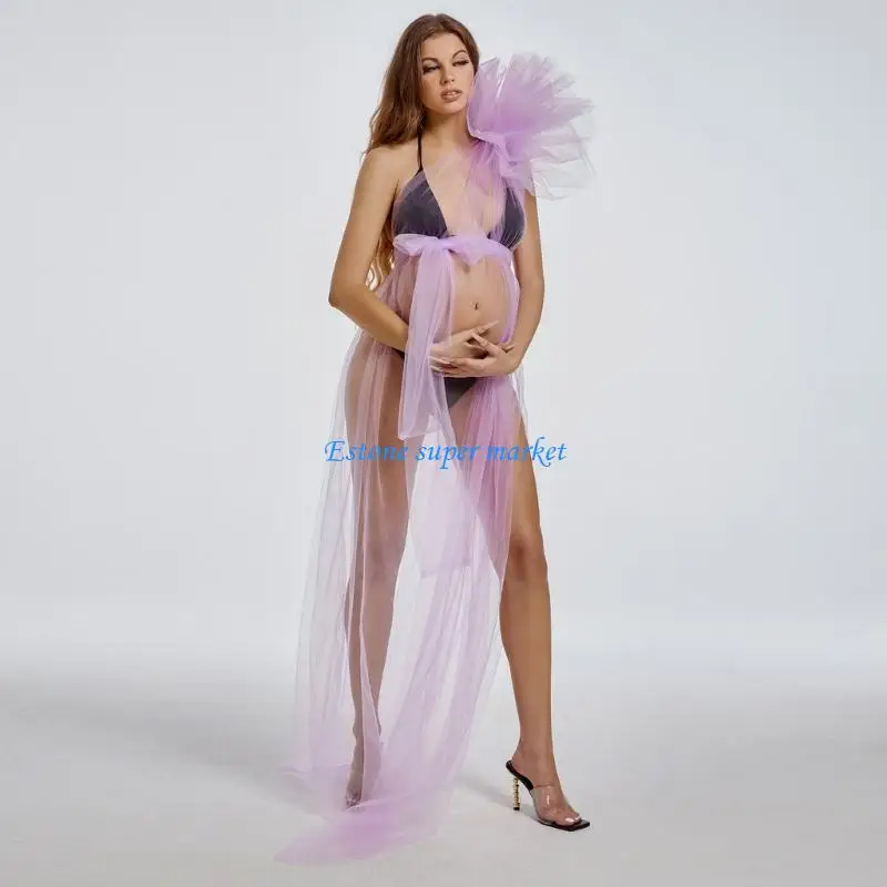 090B Przyjazna dla skóry sukienka ciążowa Siateczkowa poliestrowa suknia wieczorowa Oddychająca Wygodna dla kobiet w ciąży Sesje