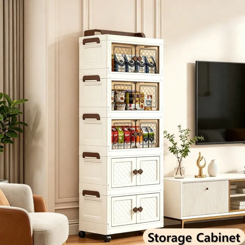 White 3/5 Layers Foldable Storage Cabinet With Multi Layer, Lidded Plastic Storage Box With Wheels For Easy Movement, Suitable For Closets, Bathrooms, Homes, Offices, And Dorms As A Collapsible Organization System.
