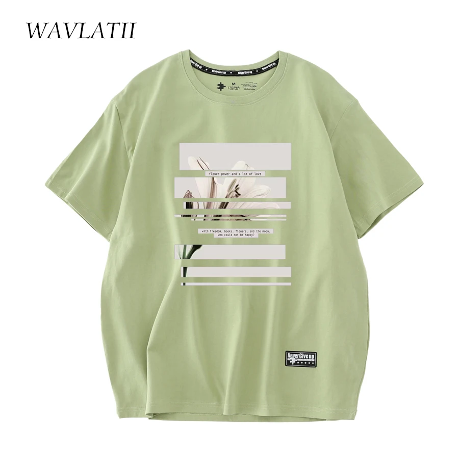 WAVLATII Women New Art Printed T Shirts Female Black 100% Cotton Casual Tees Lady Pink Short Sleeve Tops for Summer WT2226