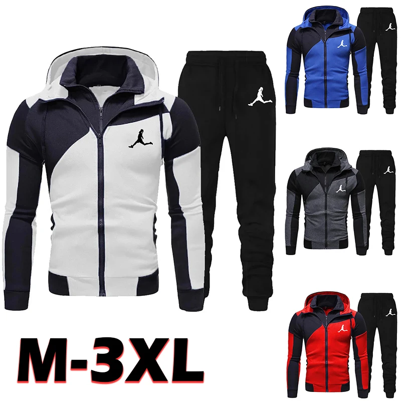 

Men Tracksuit Double Zipper New Printed Two Pieces Set Mens Sportswear Male Jacket Hoodie and Pants Sweatsuit Hoodies