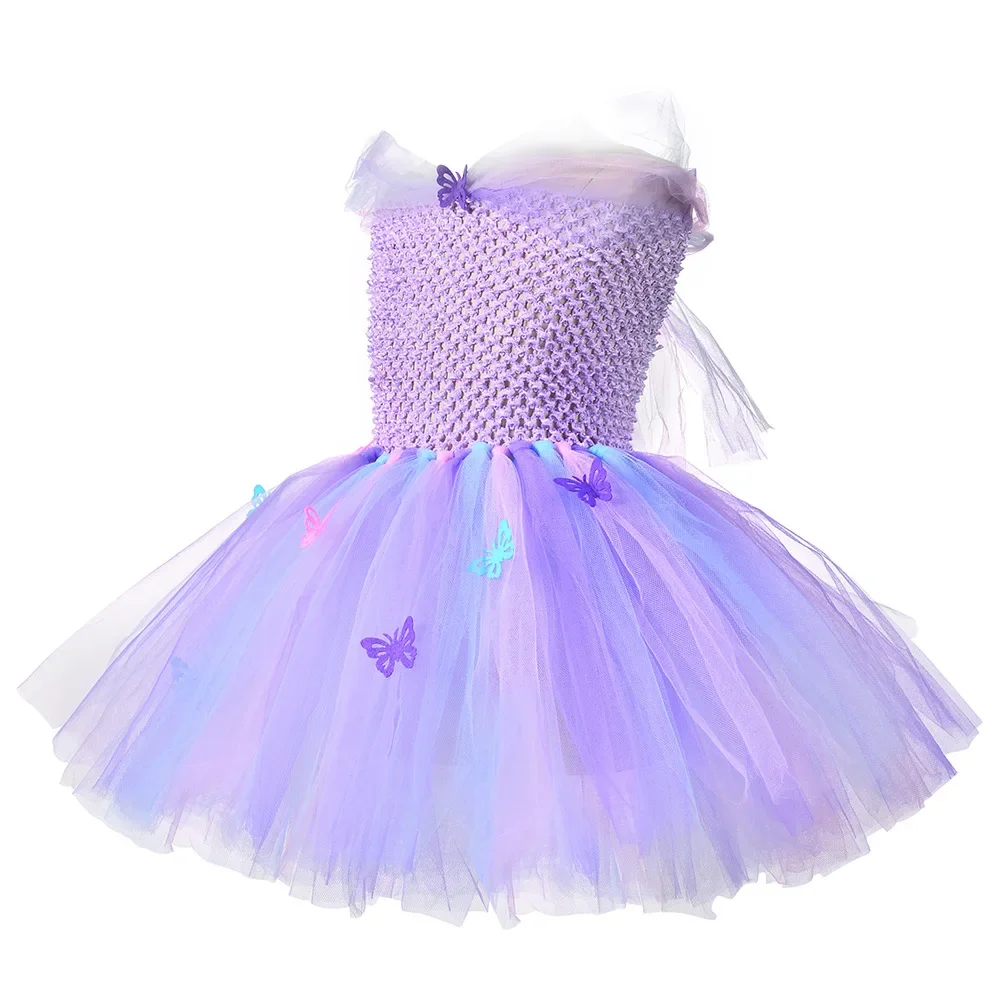 Fancy Girls Purple Butterfly Mesh Tutu Dresses Princess Tulle Dress Carnival Halloween Fairy Dress Up Costume for Kids 2-10T