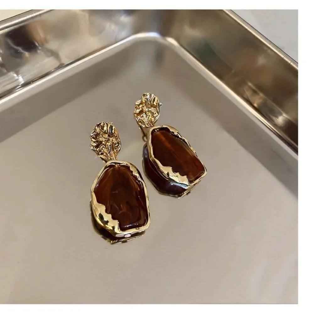 Square Stone Round Earrings Luxury Vintage Gold Color Hoop Small Zircon Accessories Women