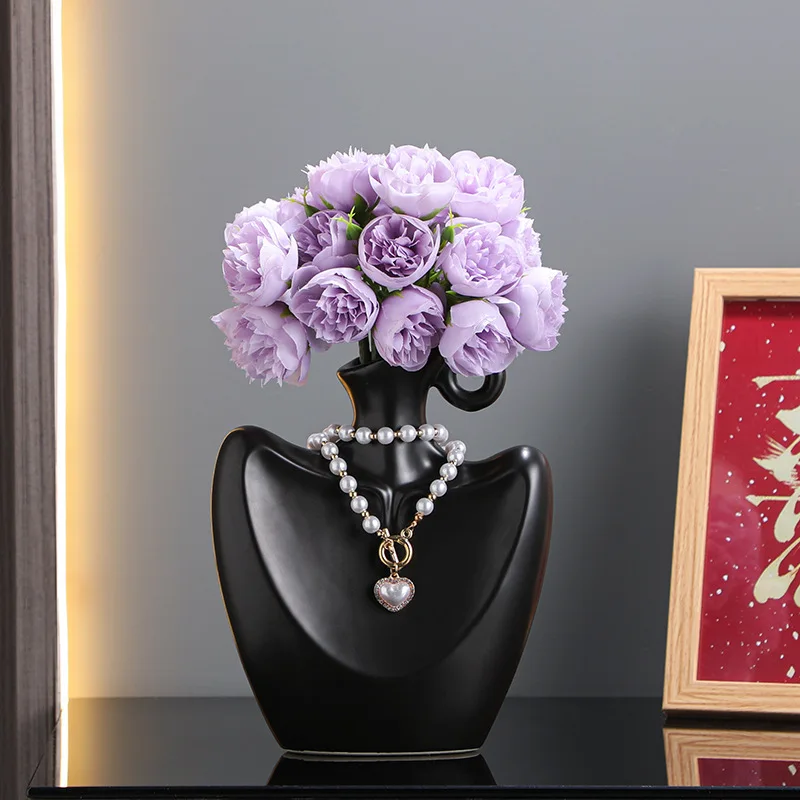 DSA creative vase ornament, living room flower arrangement fashion sense wine cabinet table countertop flower ware niche light