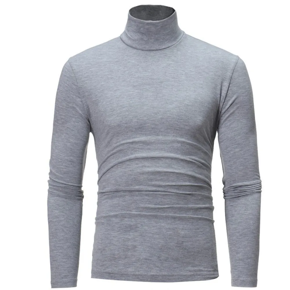 Mens Turtleneck Long Sleeve T Shirt Slim Fitting Base Layer Solid Casual Fashion Pullover Breathable Autumn Spring Tee