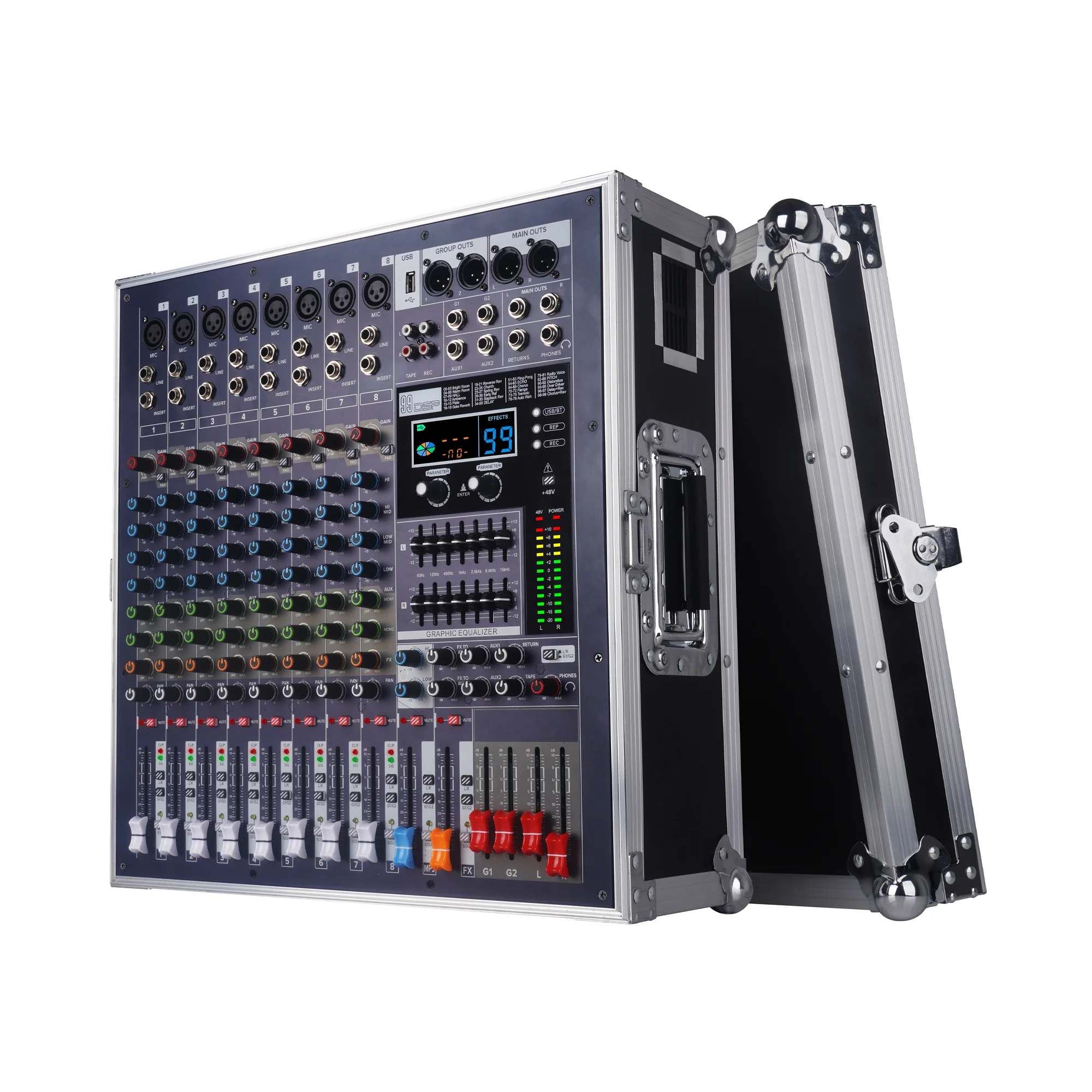 8/12 Channel Microphone Professional Audio Mixing Console 4x1200W High Power Active Mixer for Small Performance Conference LIVE