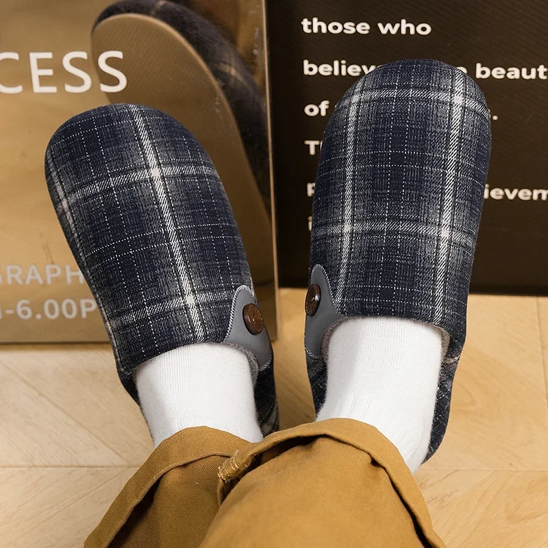 Winter Indoor Men Cotton Slippers Fashion Casual Home Shoes with Fur Comfortable Warm Plush Shoes Breathable House Shoes Slides