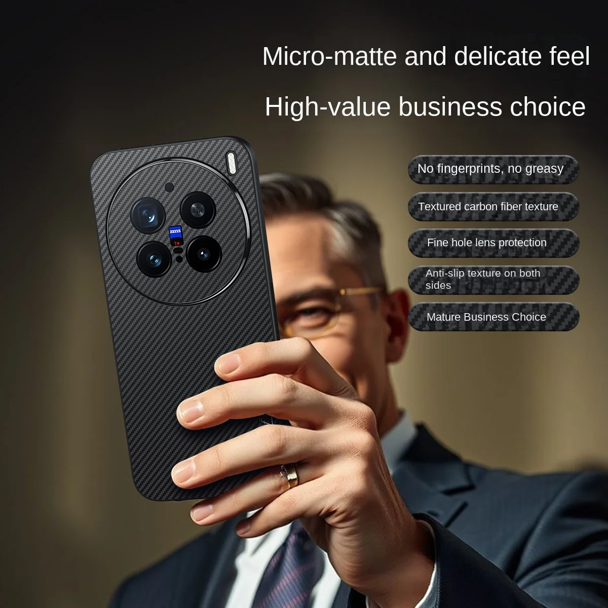 Casing Ponsel Gaya Bisnis Pola Serat Karbon untuk Vivo X200 Pro X200 Ultra X200s X200 Pelindung Lensa Penutup Belakang Tahan Benturan