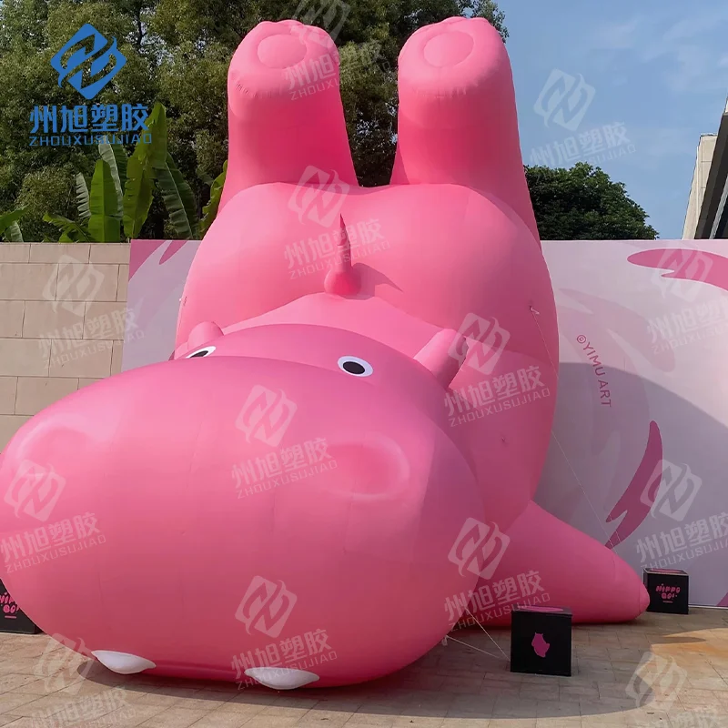 

Customize design oxford material inflatable hippo giant cartoon pink animal air model for valentine's day theme activity