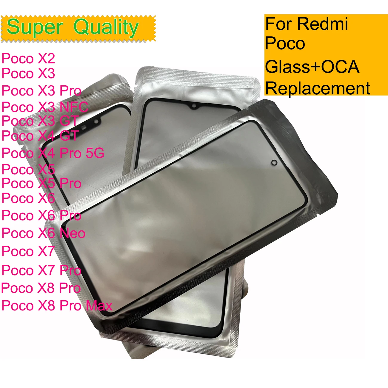 10Pcs/Lot For Xiaomi Poco X8 Pro Max 7 Pro X6 Neo X5 Pro X4 GT X3 NFC X2 Touch Screen Panel Front Outer Glass Lens With OCA