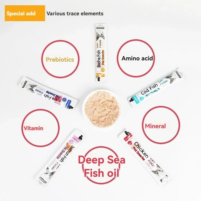 10 قطعة شرائط القط وجبات خفيفة للحيوانات الأليفة نكهات مختلفة حزمة القط وجبات خفيفة سائلة الدجاج سمك القد صيغة القط الرطب الغذاء التسمية 15 جرام/شريط