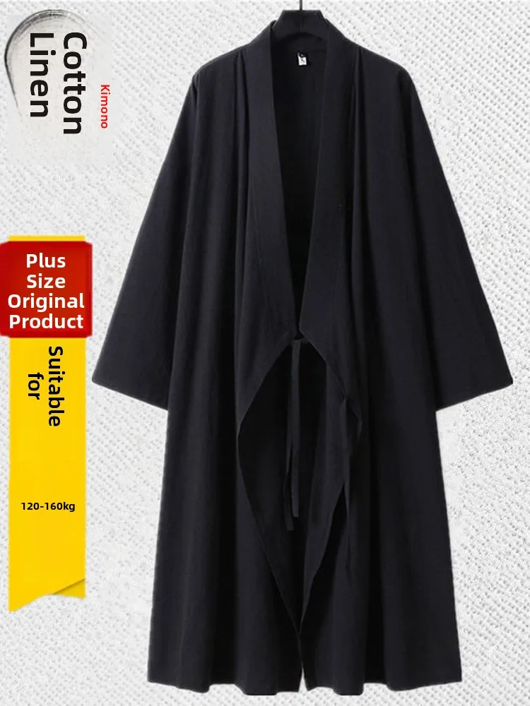 

Мужской и женский костюм для тай-чи больших размеров с длинными рукавами, из хлопка и льна, традиционный китайский ханьфу, длинный халат с поясом.