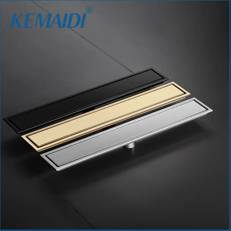 KEMAIDI GoldBathroom Drains Rectangle Type 304 Stainless Steel Bathroom Linear Shower Floor Drain Srainer 20/30/40/50/60cm