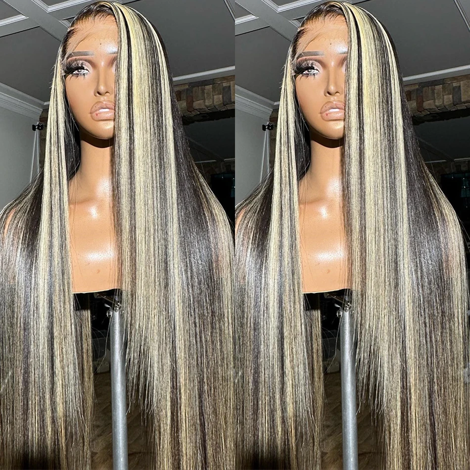 1B/27 ตรง Highlight 13x4 HD ลูกไม้ด้านหน้าวิกผมผมมนุษย์บราซิล 180 ความหนาแน่น 30 นิ้ว Ombre สีบลอนด์สีวิกผมผมมนุษย์