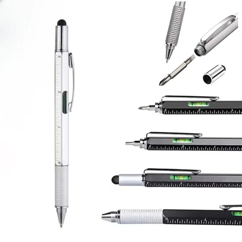 6 in 1 Multifunction Ballpoint Pen Multitool Pen with Screwdriver Ruler Spirit Level Stylus Pocket DIY Hand Tool for Carpenter
