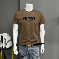 Summer New Letter T-shirts Men's Short Sleeved Slim Male Top Plus Size 5xl Round Neck Clothes Trendy Brand Fashion Cotton Teees