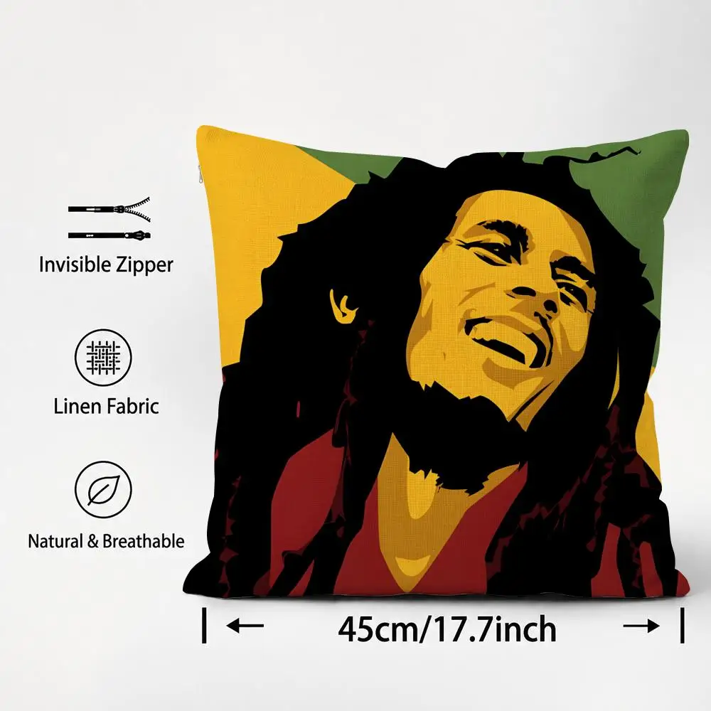 Singer Bob Marley Reggae Cushion Cover Cushion Covers Natural Linen Breathable Sofa Bedroom Decor Pillowcase