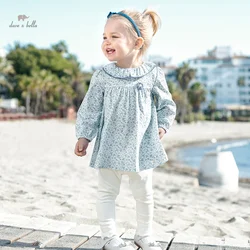 Dave Bella Children Girls Spring Clothes Suits Kids Girl Leggings Pants + Cotton Floral Dress 2pcs Clothing Sets DB1240043