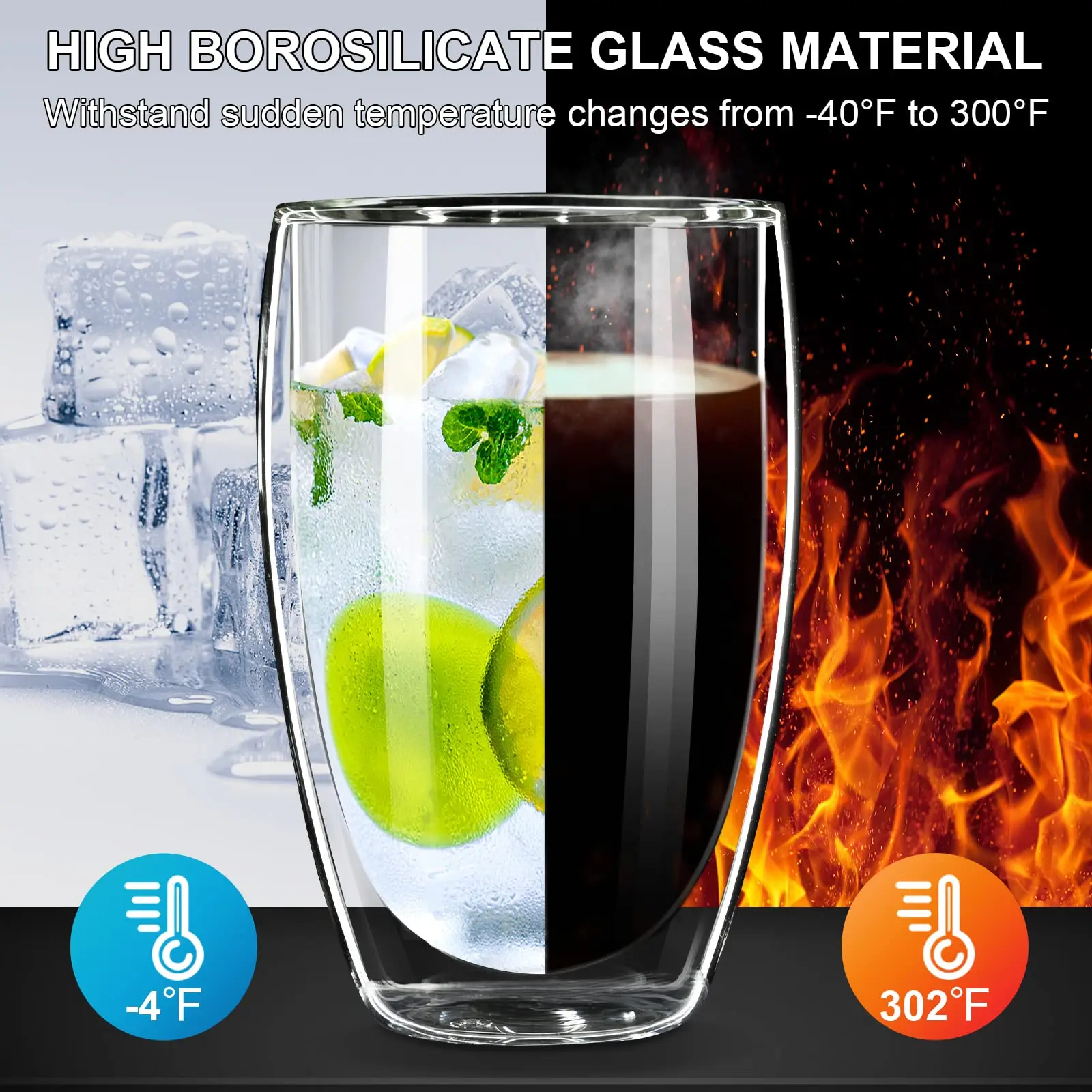 

15OZ Double Wall Glasses Coffee Cups With Silicone Lid,Insulated Coffee Mug,High Borosilicate Glass Cup,Home Portable Drinkware