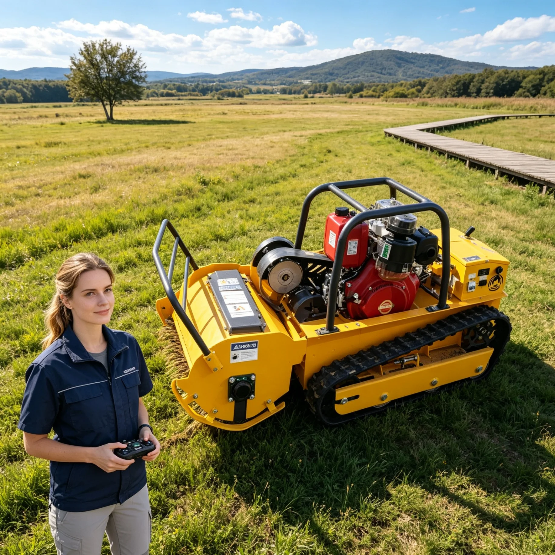 Customized for rocky slope area, Spro Series tracked self‑propelled lawn mower, optional 800mm/1000mm cutting width for rock