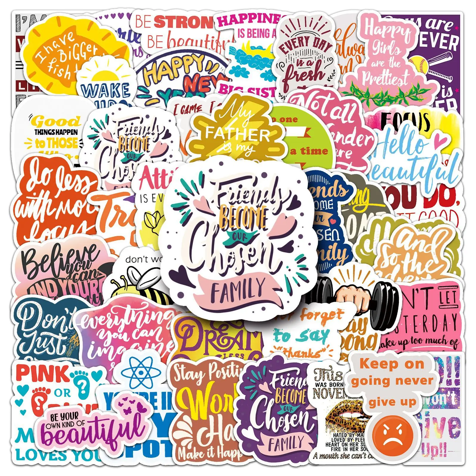 50Pcs Inspirational English Motto Series Graffiti Stickers Suitable for Laptop Helmets Desktop Decoration DIY Stickers Toys