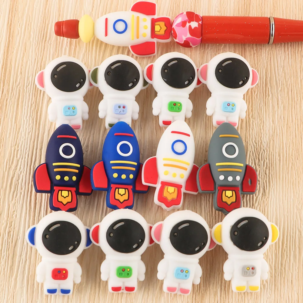 5/10pcs 3D Stereoscopic Rocket Astronaut Silicone Bead For Making DIY Keychain Backpack pendant Bracelet Etc Handmade Products ﻿