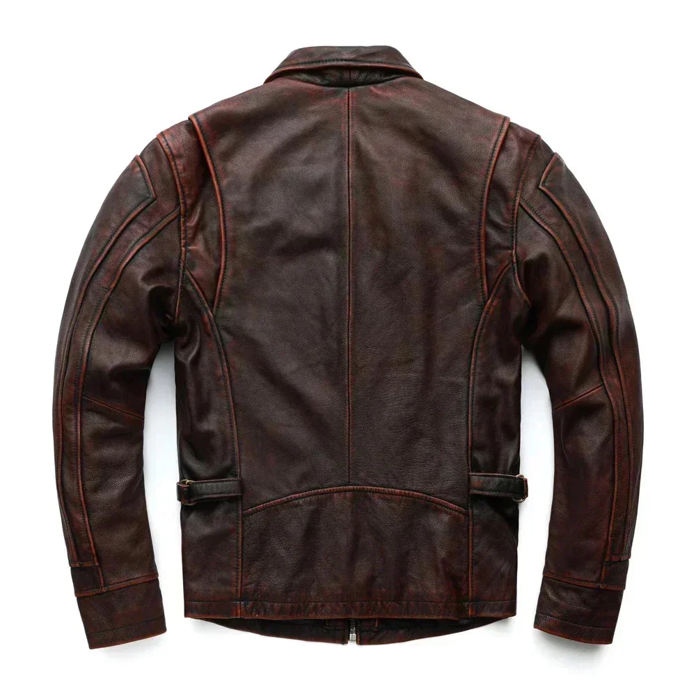 MAPLESTEED Brand Men Leather Jacket Black Red Brown 100% Cowhide Vintage Jackets Winter Coat Long Sleeve 62-68cm M-5XL M100