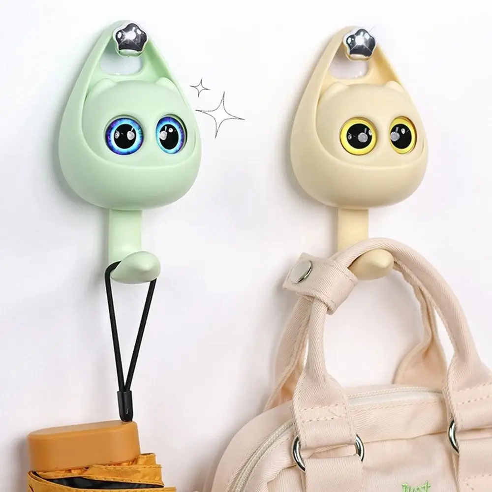 Household Creative Cat Hooks Will Blinking Eyes Cute Sundry Storage Hangers Girl Heart Macaron Strong Sticky Hooks