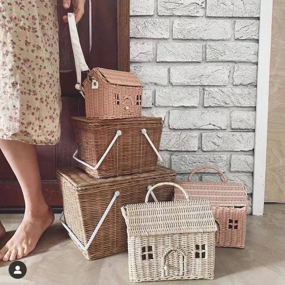 Handmade Woven House Rattan Bag Cute Wicker Straw Bags for Women 2025 Handbags and Purses Bohemian Beach Shoulder Bag Clutch New