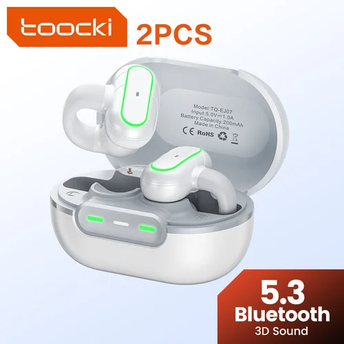 Imagen 1 del producto Audífonos Intrauditivos Inalámbricos Toocki, 2 Piezas, Bluetooth 5.3, Control Táctil, Sonido HiFi 3D, Auriculares Deportivos con Larga Duración de Batería