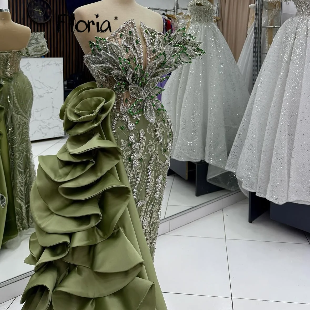 fern green dress for wedding Prom With Overskirt Luxury Guest Gowns Aso Ebi Off Shoulder Formal Evening Dress Customized Bridal sequin