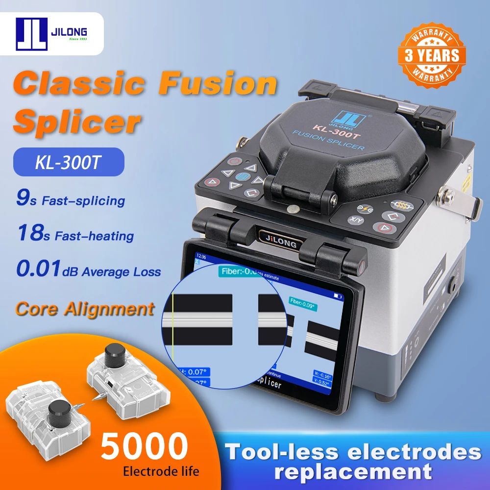 

Core Aliginment Optical Fiber Fusion Splicer Kit JILONG KL-300T 9S Splicing Time Comes with Drop Cable Stripper