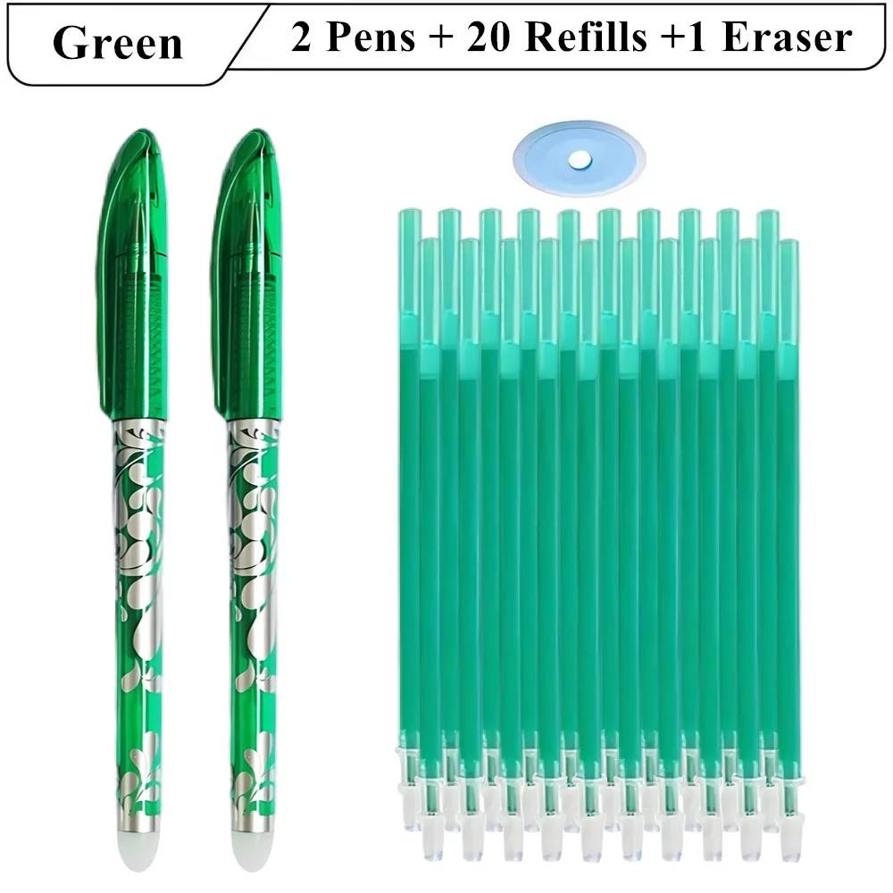 2 Erasable Gel Pens + 20 Refills + 1 Eraser 0.5mm Magic Ink in Black Blue Red Green Smooth Writing Stationery for School Office image 4