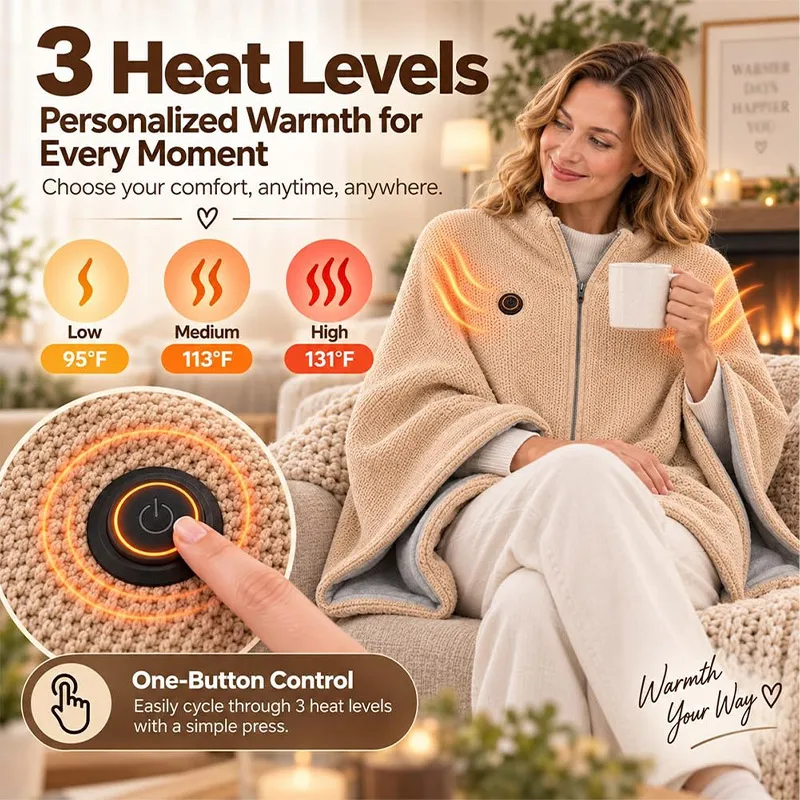 New Heated Shawl Wraps Scarf For Women Usb Wearable Blanket 3 Heat Settings Fast Heating Home Office Use Gift For Parents Friend
