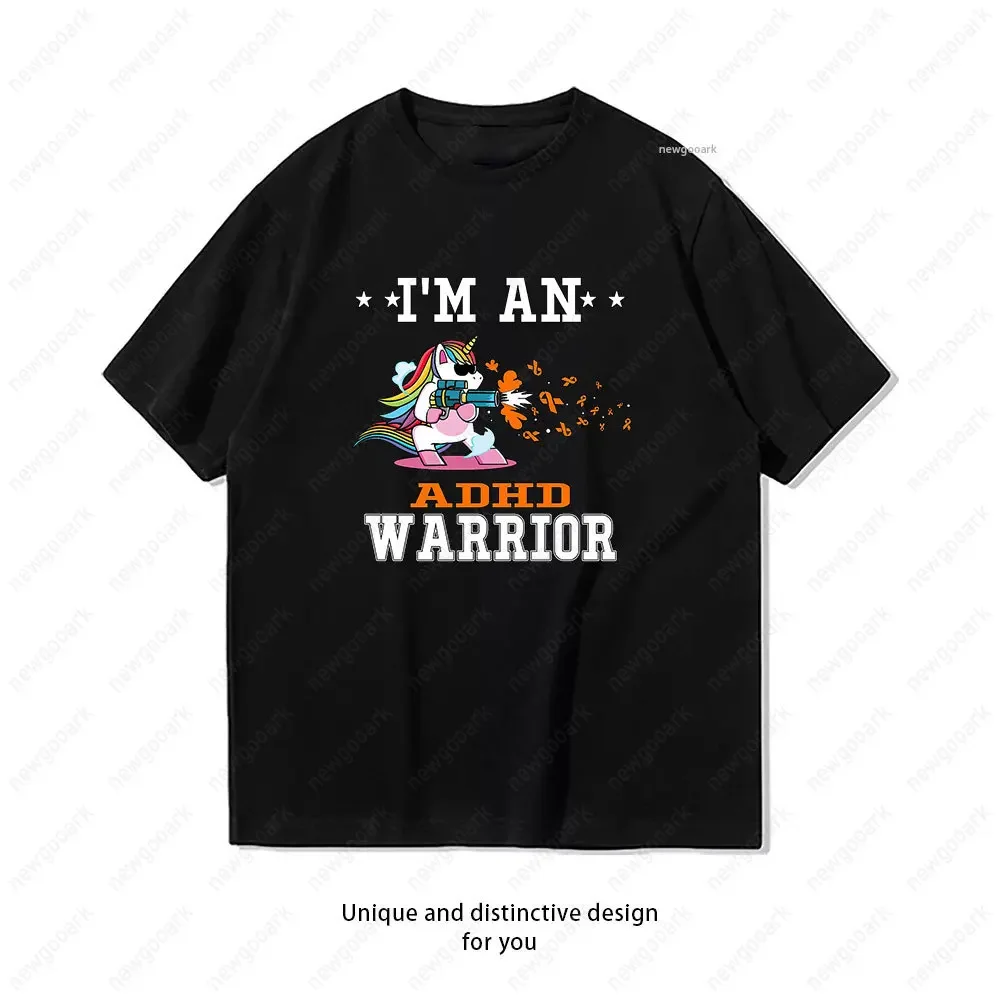 Funny Unicorn I'm An ADHD Warrior T-Shirt Woman Man Casual Cotton Graphic T Shirts Creative Streetwear Camisetas