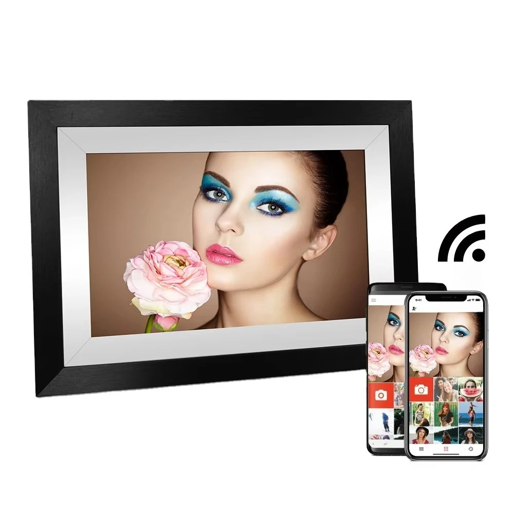 Clock AVI Support Touch Screen USB/SD Wooden Frame Video & Music Display 10.1inch LCD WiFi Android Digital Photo Frame with