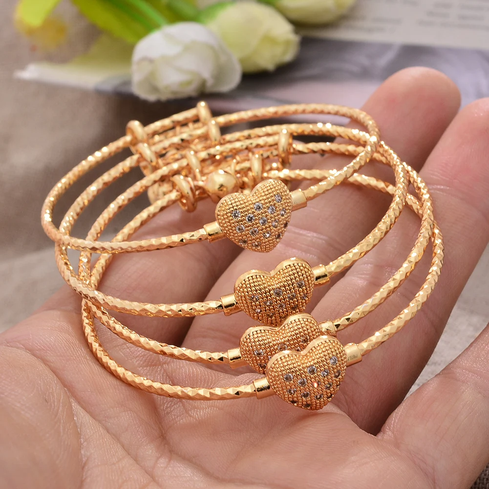 

Annayoyo Bangles Dubai Gold Color Bangles For Women Ethiopian 4Pcs/lot Heart Bangles Middle East Wedding Jewelry African Gifts