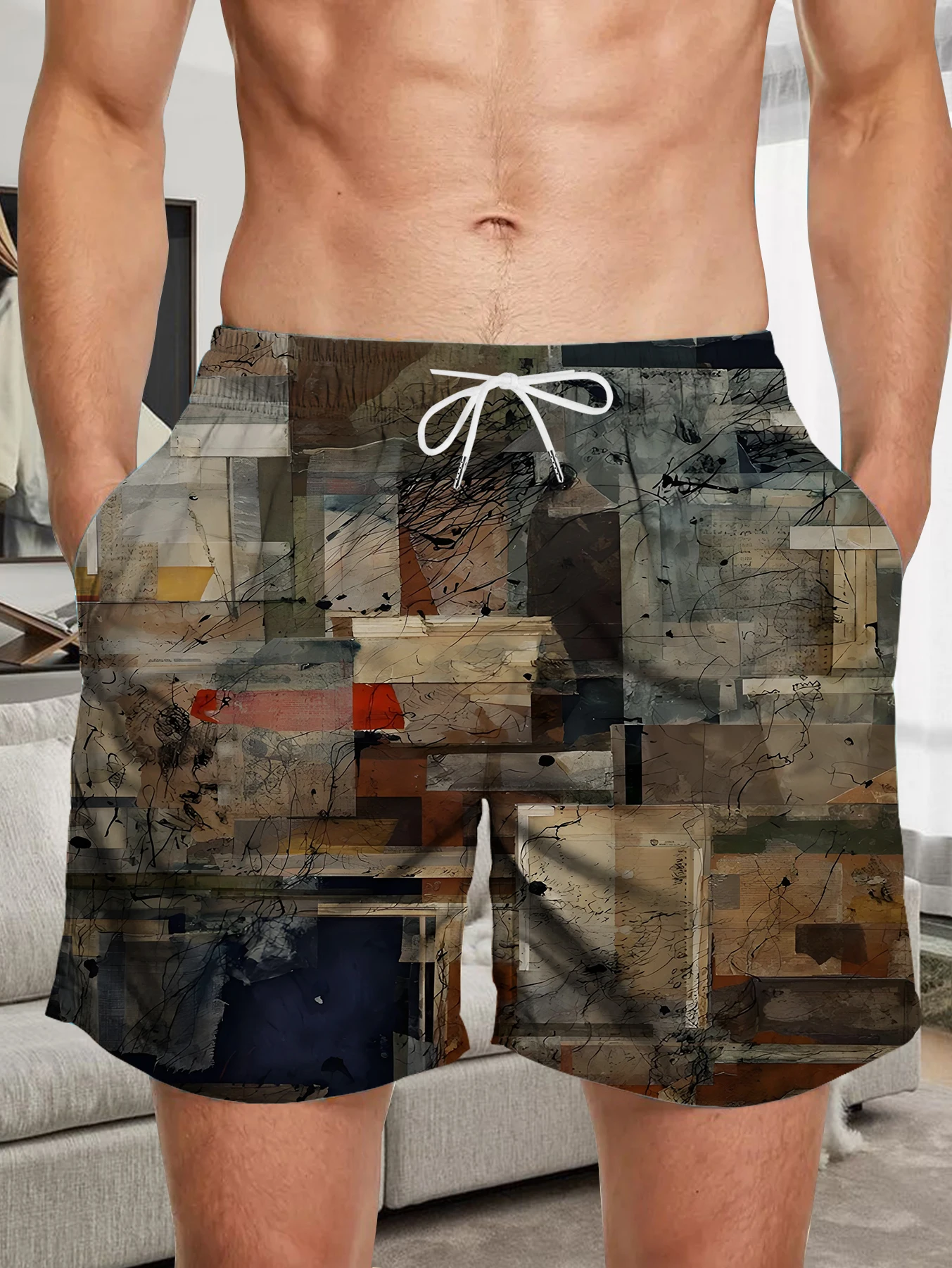 

Plus Size Men Digital Printed Shorts Full Print Quick Dry Polyester Beach Trunks