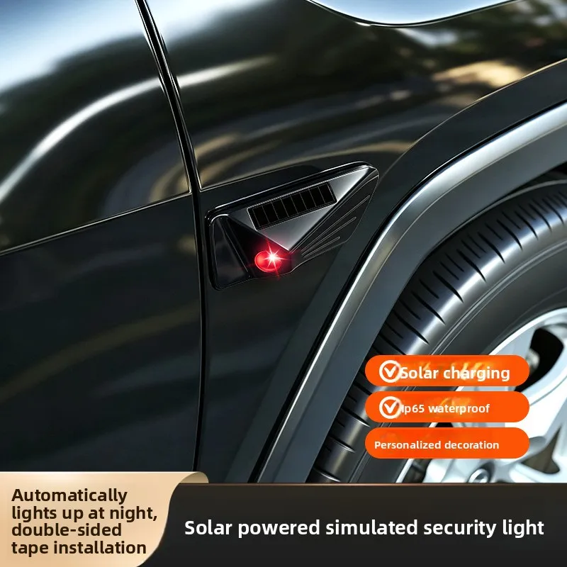 Solar Powered Fake Security Warning Light,Sticker Type Light Sensor Red LED Anti-theft Lamp, No Wiring Decorative Sentinel Light
