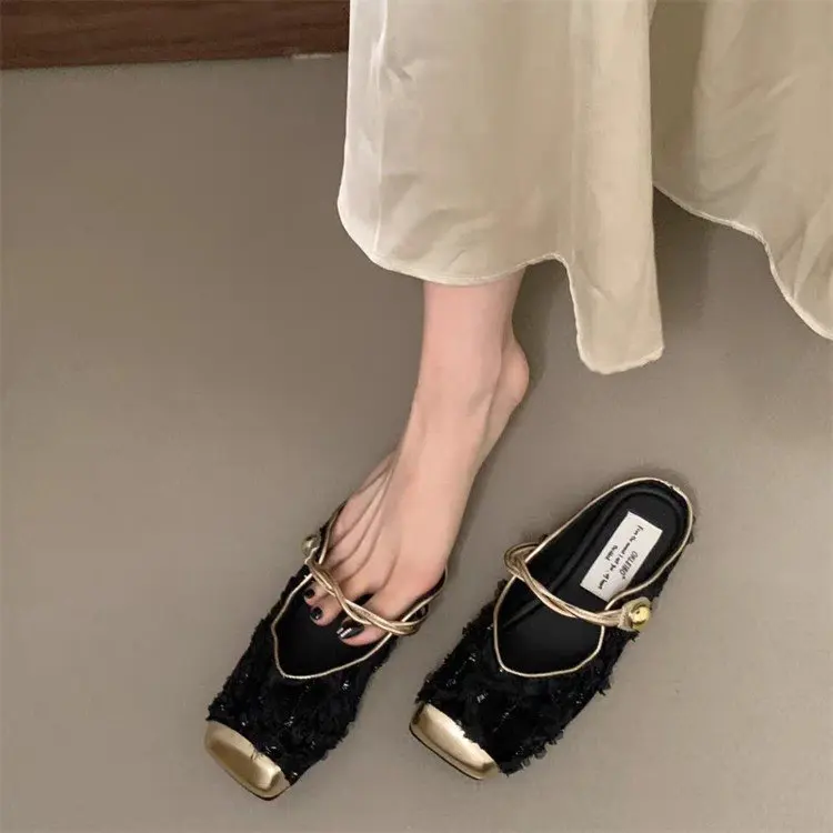 Slippers Casual Shoes Slipers Women Slides Cover Toe Luxury Summer 2024 Flat Fabric PU Rome Cotton Shoes Slippers Women Summer P