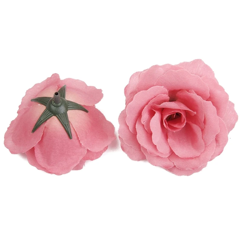 100Pcs Artificial Rose Flower Head Corolla DIY Wedding Decoration Diameter Of 65Mm - Pink