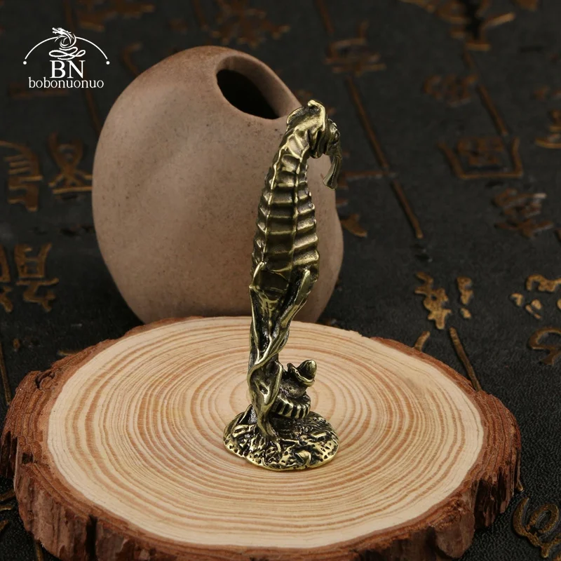 Solid Brass Hippocampus Figurines Vintage Sea Animal Small Statue Desktop Ornaments Office Decorations Crafts Accessories Gifts