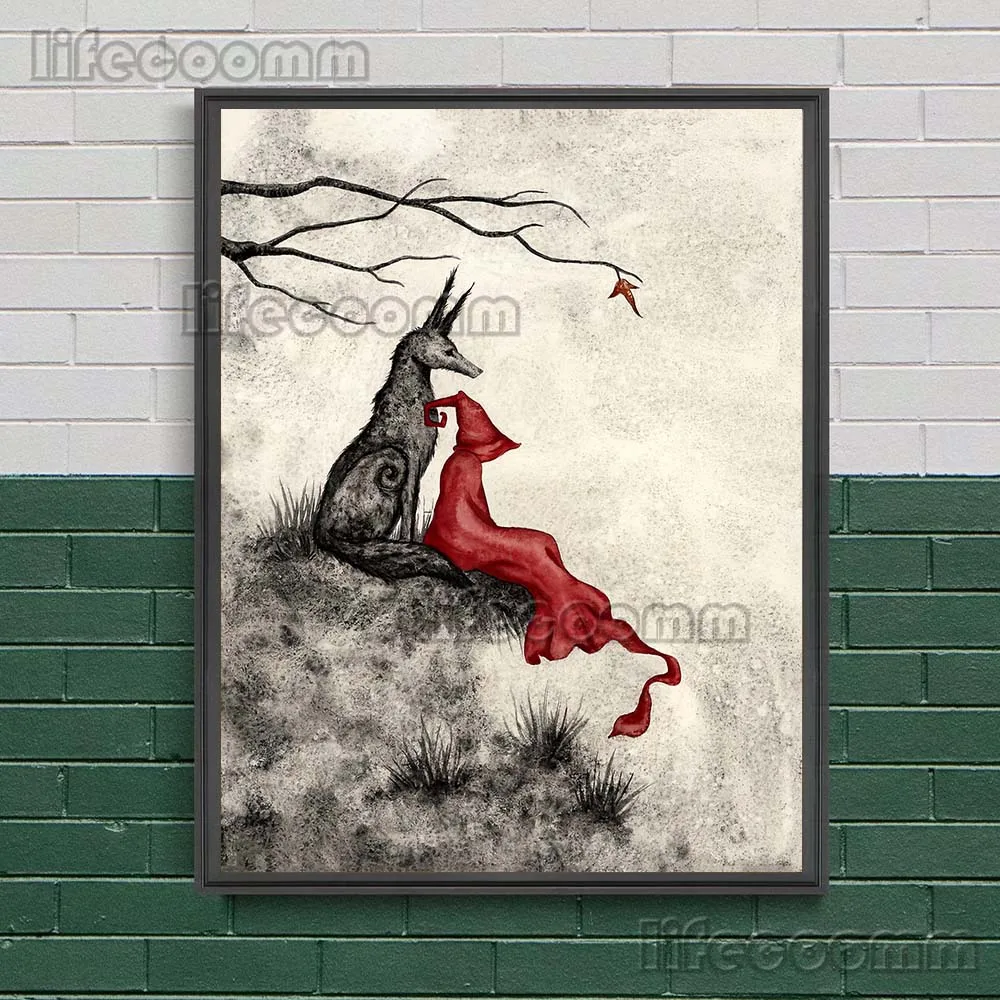 The Last Apple And Black Robed Witch Vintage Wall Art Canvas Painting Red Robed Witches Art Poster And Print Home Decor Unframed