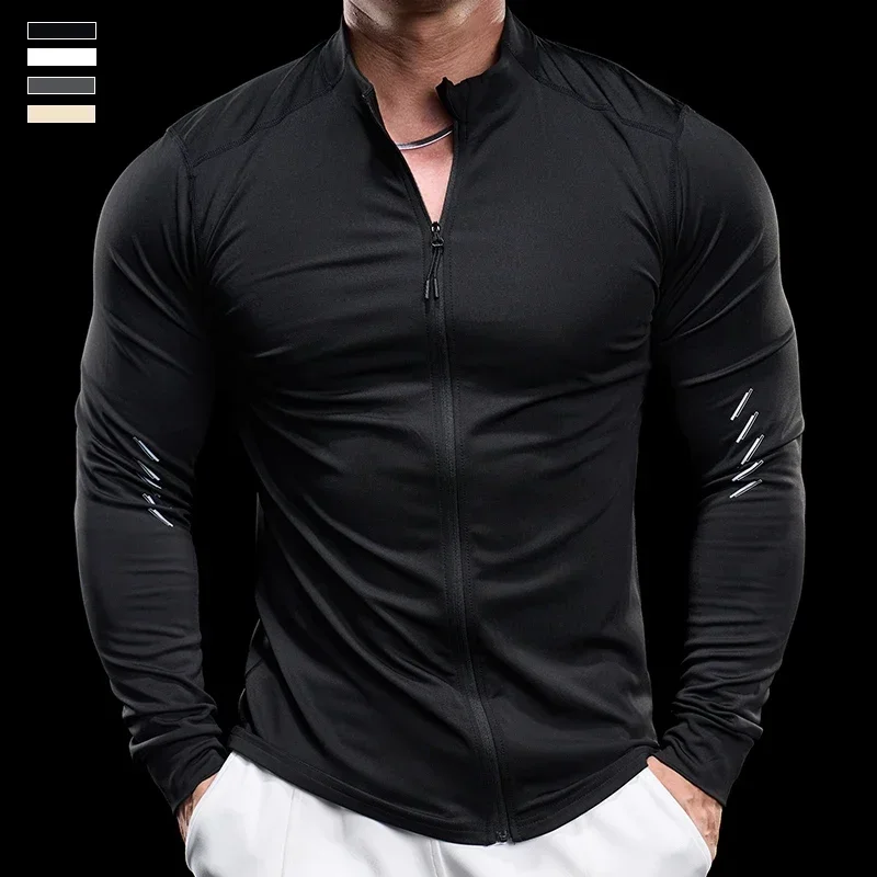 

High Quality Men's Jacket Sports Zip Up Long Sleeve T-shirts Quick Dry Gym Fitness Elasticity Coats Running Man Sweatshirts