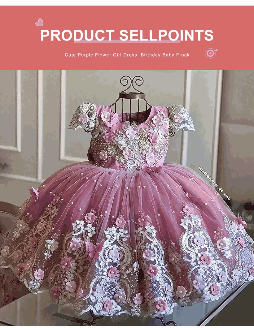 Luxus Prinzessin Applikation Blumenmädchenkleider für Hochzeit Tüll Perlen Ball Kinder Festzug Kleid Geburtstagsfeier Erstkommunion tragen – Detail 11