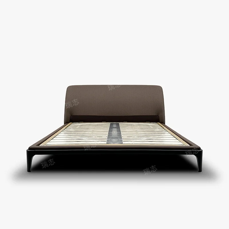

Minimalist leather ash wood woven bed, simple first-layer cowhide light luxury master bedroom marriage 1.8m double bed