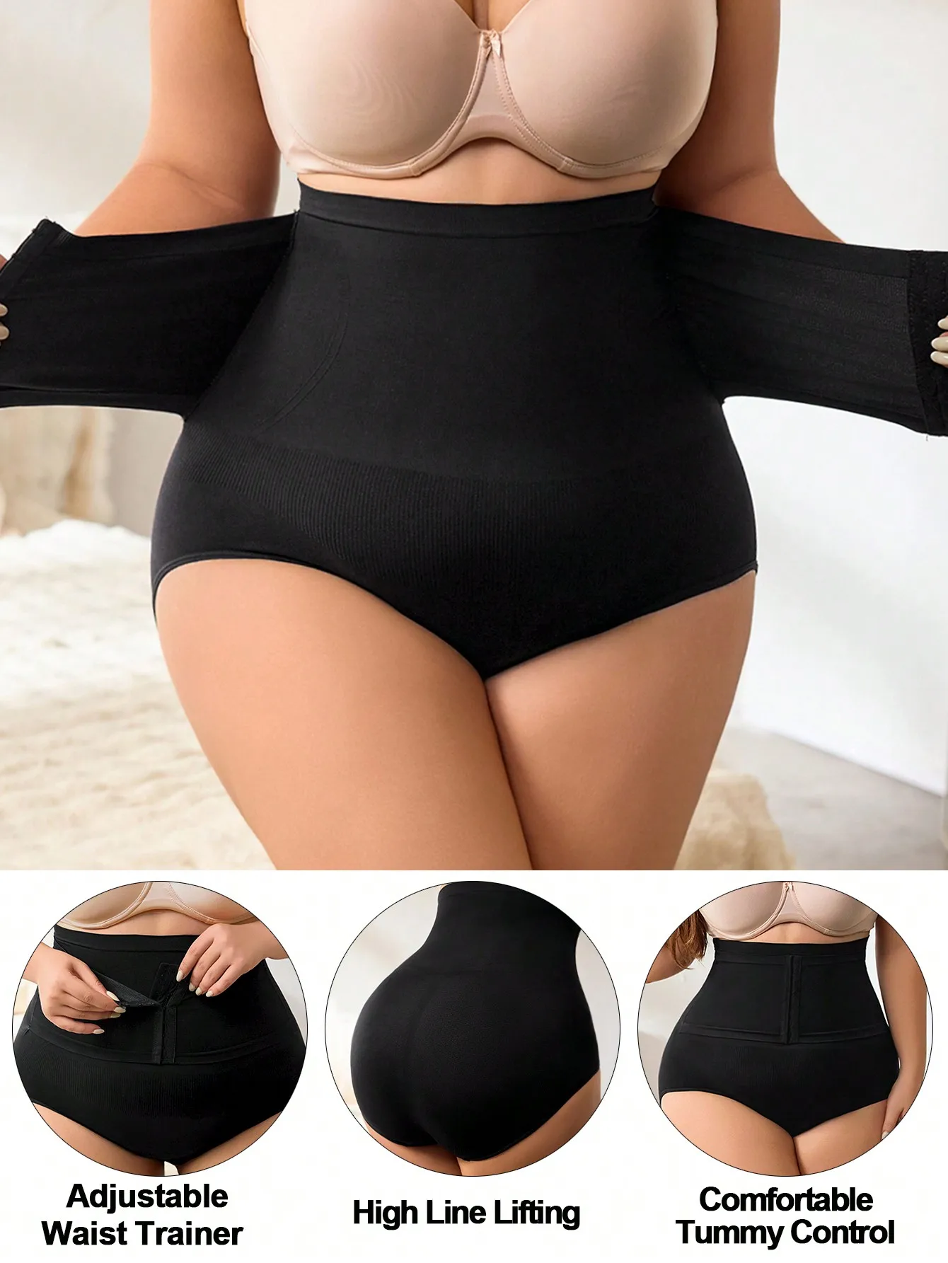 

1pc Seamless Postpartum High Waisted Abdomen Shaping Butt Lifting Panties With Front Hook Closure, Plus Size