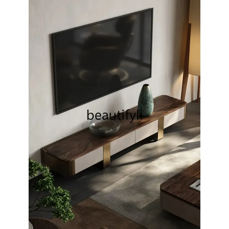 2003 North American Black Walnut Wood Coffee Table and TV Cabinet Set Italian Light Luxury Designer Coffee Table