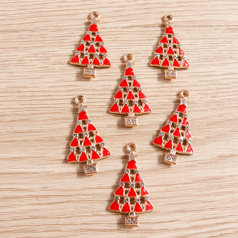 

10pcs 18x33mm Cute Enamel Christmas Tree Charms Pendants for Jewelry Making DIY Drop Earrings Necklaces Handmade Crafts Supplies