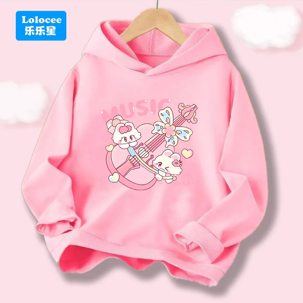 Cute Bunny Spielen Gitarre Drucken Hoodies kinder Bequeme Pullover Mit Kapuze Sweatshirt Mädchen Frühling Herbst Outdoor Kleidung YL01